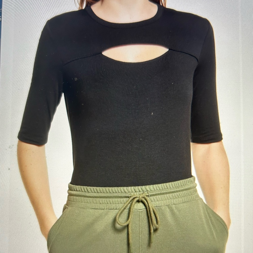 HALOGEN Cutout Elbow Sleeve Top Black Large NWT